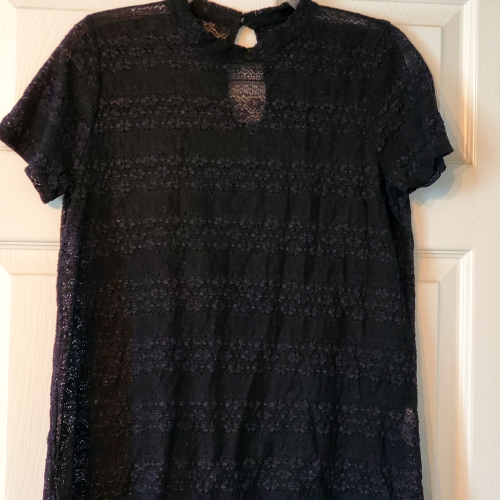 URBAN EPISODE black lace stretch dress shirt blouse